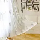 White Rod Pocket Sheer Curtains 96 inches Long Leaves Embroidered Window Curt...