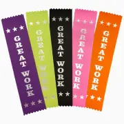 100 Great Work Award Ribbons - Mixed Colours - Metallic SILVER print