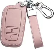 ontto Leather Car Key fob Cover fit for Toyota Hilux SW4 Innova Fortuner Crown Land Cruise Accessories Key case Key Holder Key Bag Keychain Keyring Protector 2 Buttons Pink