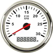 ALAGPNPMZH Universal 85mm Car Boat Tacho Sensor Marine Tachometer with Hourmeter 3000 4000 6000 8000 RPM Tachometer 12V/24V Red Backlight Speedometer(3K-WS)