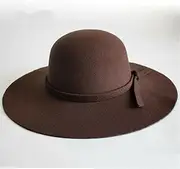 [lkpoijuh] Women Sun Hat Vintage Lady Wide Large Plush Felt Cap Casual Summer Beach Floppy Sun Hat (Color : Coffee)