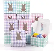 Whaline 24Pcs Easter Treat Boxes with Bunny Window Candy Color Plaids Cupcake Cardboard Cookie Box Colorful Easter Rabbit Goodie Treat Gift Boxe Container for Spring Holiday Party, 4 x 4 x 2.6 Inch