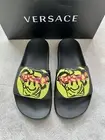 Versace Medusa Smiley Face Black Yellow Pool Slides Sandals 37