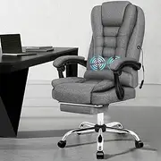 [ALFORDSON] Office Chair with 2-Point Massage, Ergonomic Computer Chair with Footrest Executive Fabric Home Desk Chair High Back Recliner Chair, Fabric Grey