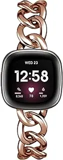 Cool Women Chain Metal Smartwatch Bands Compatible for Fitbit Sense/Fitbit Versa 3 Bands for Dressy Women, Metal Wristband Strap for Fitbit Sense 2/Versa 4
