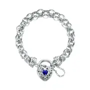 925 Sterling Silver Plated 10mm Belcher Chain Bracelet with a Dark Blue Filigree Locket - USA Made