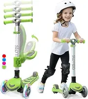 [stompa] 2-in-1 Kick Kids Scooter, 3 Light Up Wheels, Adjustable Handlebar, Removable Foldable Seat, Anti-Slip Deck, Toddler Scooters for Girls & Boys Ages 3-8 Year Old
