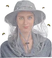 [Comebachome] Mosquito Net Hat, Detachable Bucket Hat with Mosquito Head Net, Sun Protection Fishing Hats, Sun Hats for Men Women Camping, Outdoor Light Grey