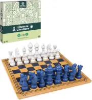 Chess Checkers Board Game Set with Bamboo Wooden Box Family Board Games Eco-Frie