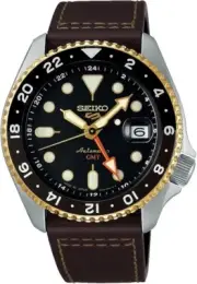 Seiko SBSC020 5 SKX Sports Style GMT Model Men's Automatic Black Leather Strap