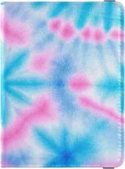[Amooorous] Blue-pink Tie-dye Leather decorative travel wallet womens passport holder Vaccine Case Protector Cover Wallet Passport Holder Ultra Slim, Blue-pink tie-dye, 1 size