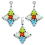 Alan K. Millefiori Set: Multi-Color 14 x15mm Star Shaped Post Earrings & Pendant