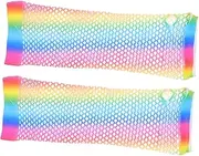 [SAFIGLE] 2pairs Rainbow Fishnet Long Gloves for Women Eye Catching Party Accessories Lightweight and Durable for Halloween and Special Occasions
