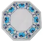 Turquoise Stone Inlay Work Side Table for Hotel Octagon Marble Coffee Table Top
