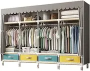 Open Wardrobe,Simplicity Fabric Canvas Cupboard Three Layers Storage Cupboard with Partition,Hanging Area,Storage Cubic Drawer(Size:170 * 45 * 200CM,Color:A)