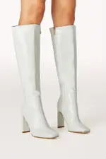 [PUP23] Hurst Knee High Boots - Light Grey Croc 7 Grey