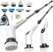 Electric Spin Scrubber, 10 in 1 Cordless Power Scrubber with 8 Replaceable Brush Heads, 420RPM, 3 Handle Lengths, 2 Adjustable Speeds, IPX6 Waterproof for Bathroom, Kitchen, Tile, Floor