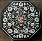 Shiny Gemstone Inlay Work Coffee Table Top Octagon Black Marble Center Table