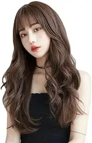 Japanese And Korean Air Bangs Dark Brown High Temperature Silk Curly Hair Female Wig Headgear Long Hair Full Headgear