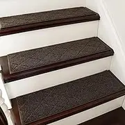 COSY HOMEER Edging Stair Treads Non-Slip Carpet Mat 28inX9in Indoor Stair Runners for Wooden Steps, Edging Stair Rugs for Kids and Dogs, 100% Polyester TPE Backing (15pc, Brown)