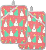 Pot Holders for Kitchen Food and Drink Green Pears Red Potholders for Kitchens with Pockets Cooking Hot Pads Oven Mitts 2 Pack