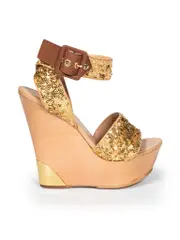 Gold Sequin Wooden Platform Sandals