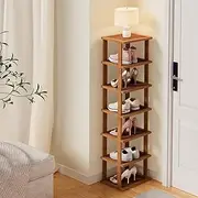 ZUJJAFY Vertical Shoe Rack for Entryway, Small Shoe Rack 7-Tier Tall Shelf for Narrow Spaces Free Standing, Bamboo Shoe Racks Organizer for Closet Corner Bedroom and Garage, Brown