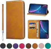 WANDI QAQ iPhone XR Case Leather flip Wallet with Hanging Rope Card Holder Slots Kickstand Magnetic Folio Shockproof Proof Protective iPhone XR Cover -Khaki