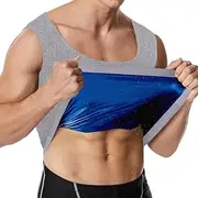 Everfion Sleeveless Sauna Suit for Men Sauna Shirt Compression Sweat Sauna Vest Workout Tank Top, Grey(blue Inner), Small-Medium