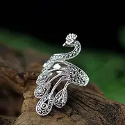Mens Rings Stainless Steel Rings,Wedding Band Promise Ring, Chinese Style Ring Jewelry Thai Silver S925 Pure Silver Ring Jewelry Personality Female Peacock Ring Opening Jewelrypeacock