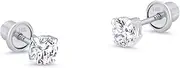 [Lovearing] 14k White Gold 2-6mm Basket Round Solitaire Cubic Zirconia Children Screw Back Baby Girls Earrings