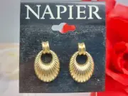 Awesome NWT Signed Napier Gold Tone Earrings Dangle Door Knocker Small .75"
