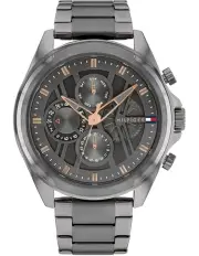 [Tommy Hilfiger] Jax Ionic Plated Grey Steel Dial Watch in Dark Grey