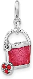 [JewelryWeb] 925 Sterling Silver Spring-Ring Pink Enameled and Crystal Bucket Charm 24x9mm Wide