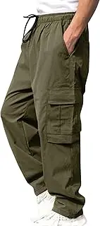 [Generic] Mens Cargo Pants Drawstring Elastic Waist Hiking Pants Casual Joggers Sweatpants Lightweight Work Pants with Pockets