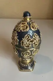 Keren Kopal Blue Enameled Rhinestone Trinket Box Removable Swan