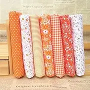 Cotton Fabric Squares for Quilting, 10 x 10 inches, 7 Pieces, Floral Dot Pattern (Orange)