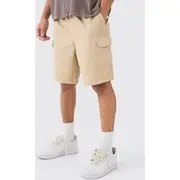 Mens Stone Relaxed Fit Elasticated Waist Cargo Shorts