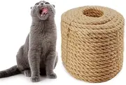 Sisal Rope 6mm for Cat Scratcher Repair and Replace Cat Scratching Post, DIY Scratching Furniture - Cat Tree, Scratch Carpet & Mat, Cat Kicker Toys, Natural Jute 66ft/20m
