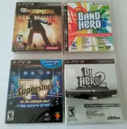 4 NEW VIDEO GAME LOT BUNDLE MUSIC PLAYSTATION 3 PS3 RAPSTAR DJ HERO 2, BAND HERO