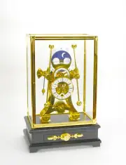 English Style Grasshopper 8 DAY Fusee Double Pendulum Skeleton Clock w Moon Dial
