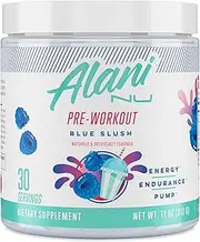 Alani Nu Pre Workout Supplement Powder for Energy, Endurance & Pump | Sugar Free | 200mg Caffeine | Formulated with Amino Acids Like L-Theanine to Prevent Crashing | Blue Slush, 30 Servings