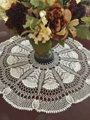 Vintage Hand crocheted Table Center - Andromeda in cream - Round 26"(66cm)