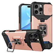 For iPhone 16 Pro Max Case, Camera Protection with Card Slot Cover, Rose Gold