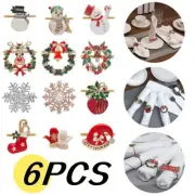 6pcs Christmas Napkin Rings Xmas Tree Snowflake Alloy Napkin Holder Table Decor