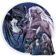Cool Fantasy Drawings Dragons Worn the Master Round Beach Towel