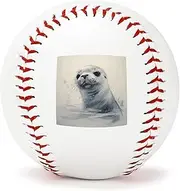 BVNMT Leather Harp Seal Painting Printed Baseball Suitable for Children and Teenagers of All Ages Graduation Birthday 2.8 * 2.8 in
