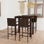 Patio Furniture Sets 5 Piece Outdoor Bar Set with Armrest Poly Rattan Brown