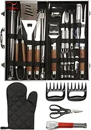 38Pcs BBQ Grill Accessories Set Portable Stainl Steel Grill Tools Grilling Accessories with Aluminum Case Gloves Grill Mats for Camping Backyard Barbecue Picnic 38Pcs