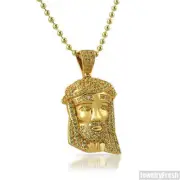 Canary Yellow Iced Out Gold Mini Jesus Head Pendant Chain
